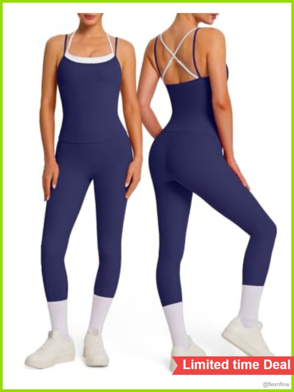 Double Layer Workout Sets for Women Open Back Tank Booty Gym Outfits 2 Piece